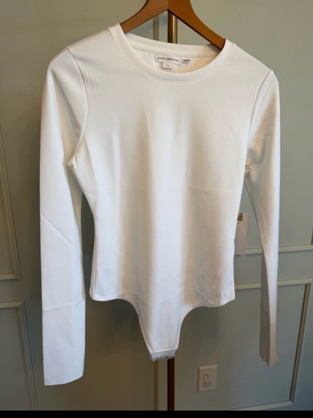 Good American White Long-Sleeve Buttery Soft Bodysuit MSRP $89 NWT LG